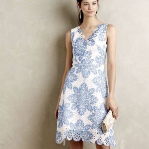 Anthropologie Eva Franco blue white cut out dress